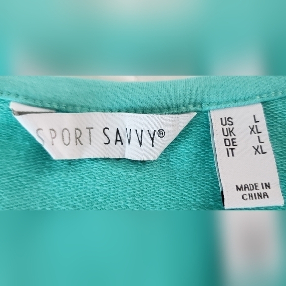 SPORT SAVVY FRENCH TERRY TOP AQUA SZ L - Picture 7 of 8